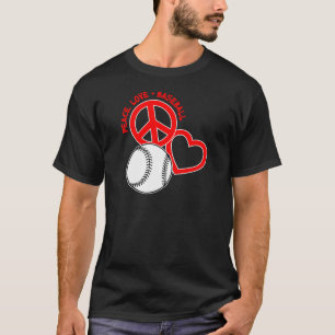 Camiseta Paz-Amor-Basebol, no vermelho preto