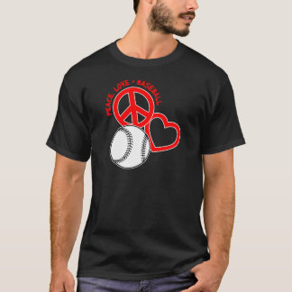 Camiseta Paz-Amor-Basebol, no vermelho preto