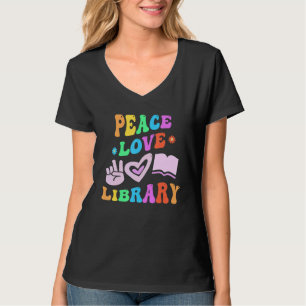 Camiseta PAZ AMOR BIBLIOTECA Bibliotecário Retro Groovy De