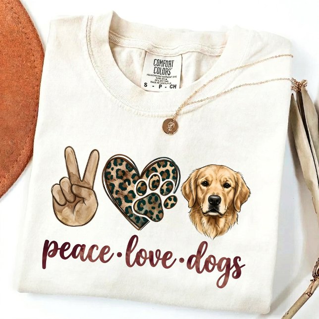 Camiseta Paz Amor Cães | Presente para Mãe de Gold (Criador carregado)