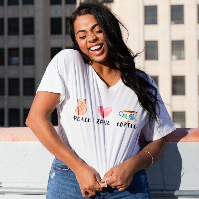 Camiseta Paz, Amor, Café Gráfico (Criador carregado)