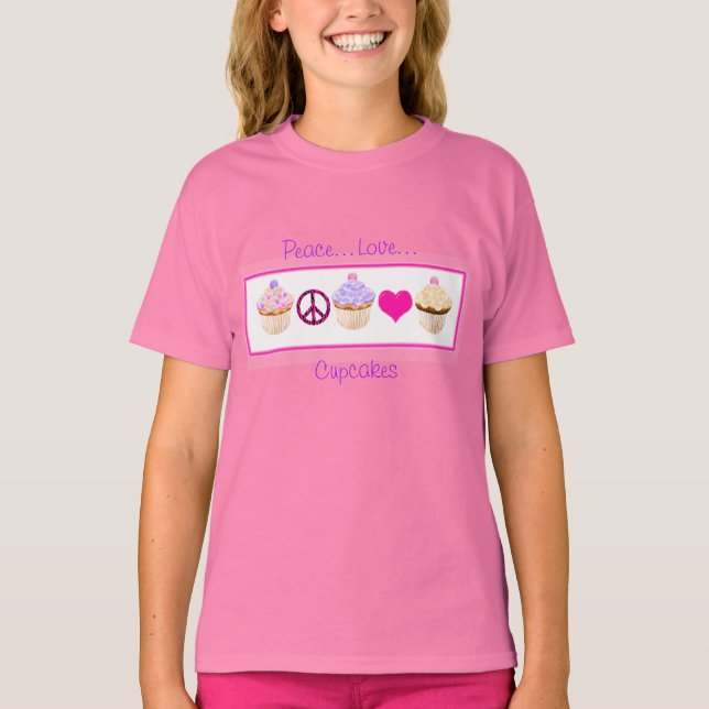 Camiseta Paz, Amor, Camisa-T de Cupcakes (Frente)