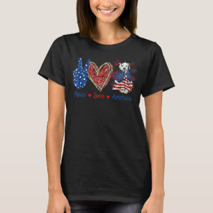 Camiseta Paz Amor Cão Dalmático Bandeira Patriótica América