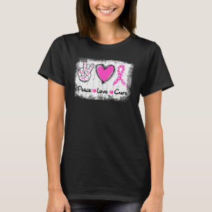 Camiseta Paz Amor Cardíaco Curto Fita Rosa Em Outubro Nós