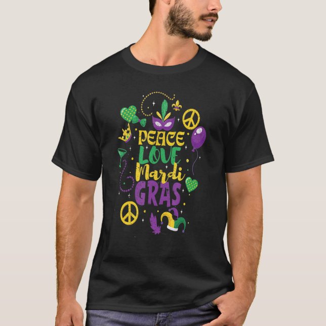 Camiseta Paz Amor Carnaval Mardi Gras Retro New Orleans F (Frente)