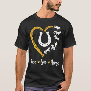 Camiseta Paz Amor Cavalos e Coração Ferradura Cavalgar