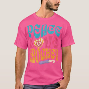 Camiseta Paz Amor Crochê Crocheter Crochê Retro Croc