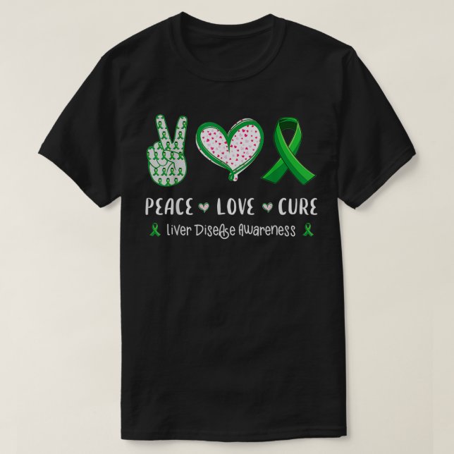 Camiseta Paz Amor cura a doença hepática mulheres (Frente do Design)