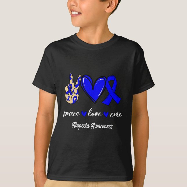 Camiseta Paz Amor Cura Alopecia Azul Fita Consciência (Frente)