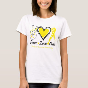 Camiseta Paz Amor Cura Bladder Cancer Consciência