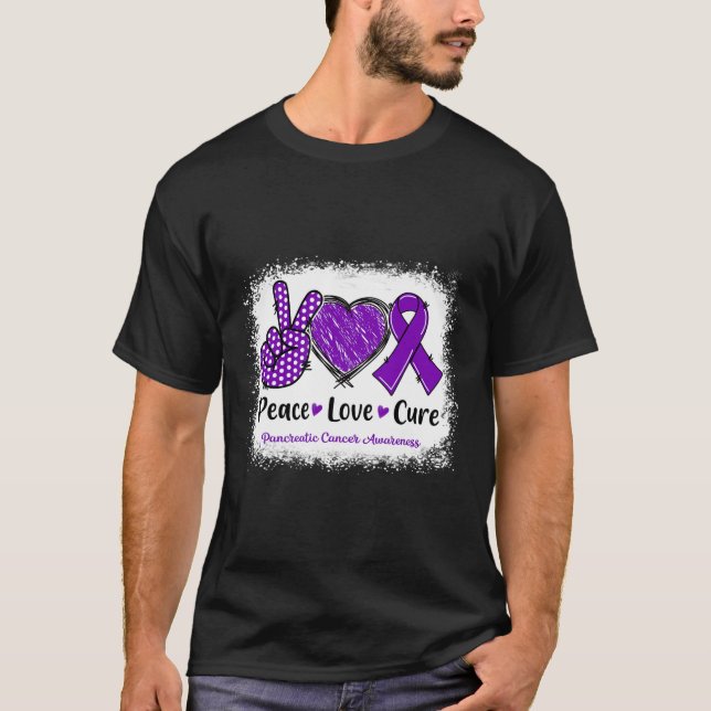 Camiseta Paz Amor Cura Consciência do Câncer de pâncreas Ro (Frente)