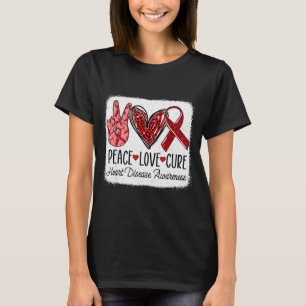 Camiseta Paz Amor Cura Consciencialização da Doença Cardíac