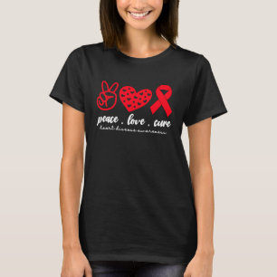 Camiseta Paz Amor Cura Doença Cardíaca Mês De Consciência P