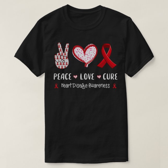 Camiseta Paz Amor cura doença cardíaca mulheres (Frente do Design)