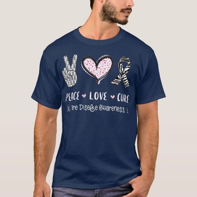 Camiseta Paz Amor cura doenças raras consciência dos homens (Frente)