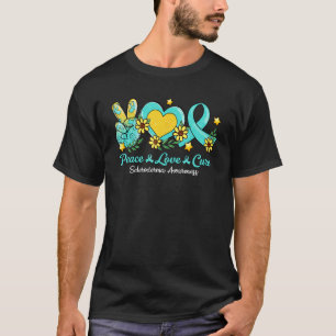 Camiseta Paz Amor Cura Fita Teal Ribbon Scleroderma Sensibi