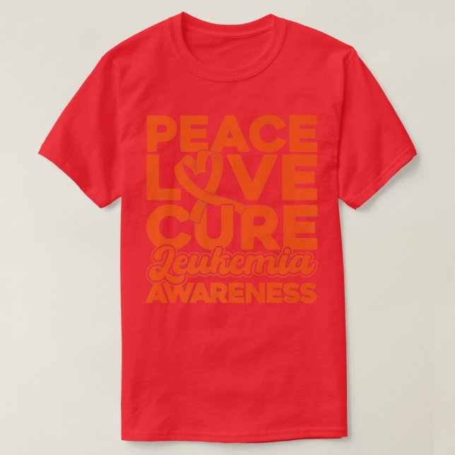 Camiseta Paz Amor Cura Leucemia Consciência (Frente do Design)
