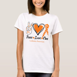 Camiseta Paz Amor Cura Leucemia Consciência