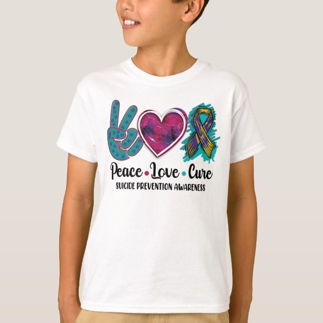 Camiseta Paz Amor Cura Sensibilização para a Prevenção do S (Frente)