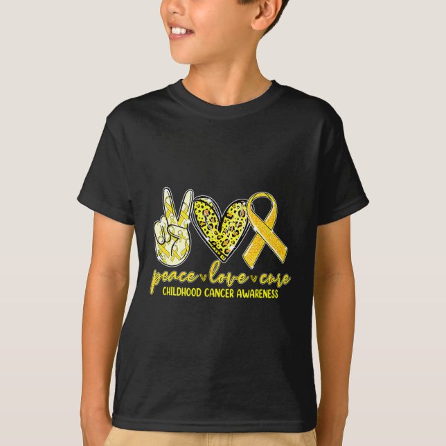 Camiseta Paz Amor Curta Cancer Sensibilização Infantil (Frente)