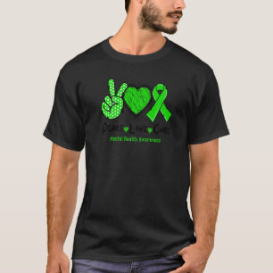 Camiseta Paz Amor Curto Saúde Mental Consciência Verde Rótu