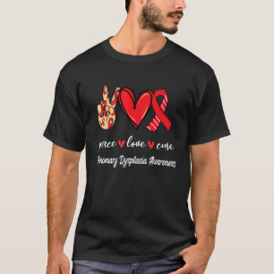 Camiseta Paz Amor Curva Displasia Pulmonar Vermelho e Branc