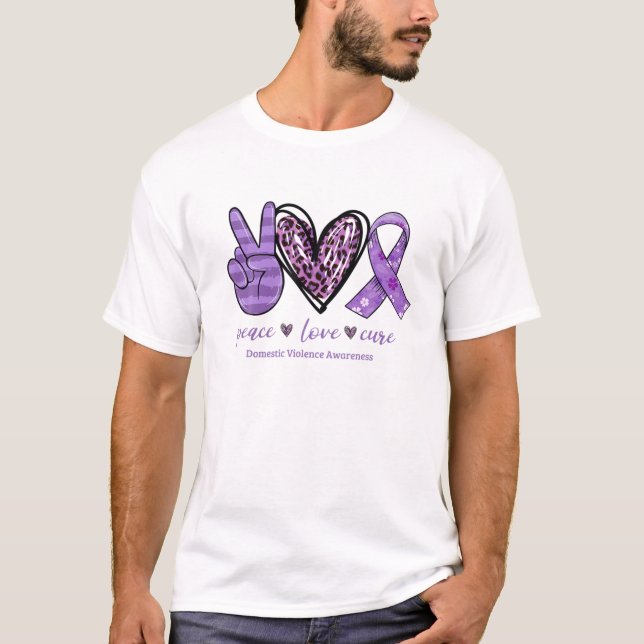 Camiseta Paz Amor Curva Fita Roxa Violência Doméstica Aw (Frente)