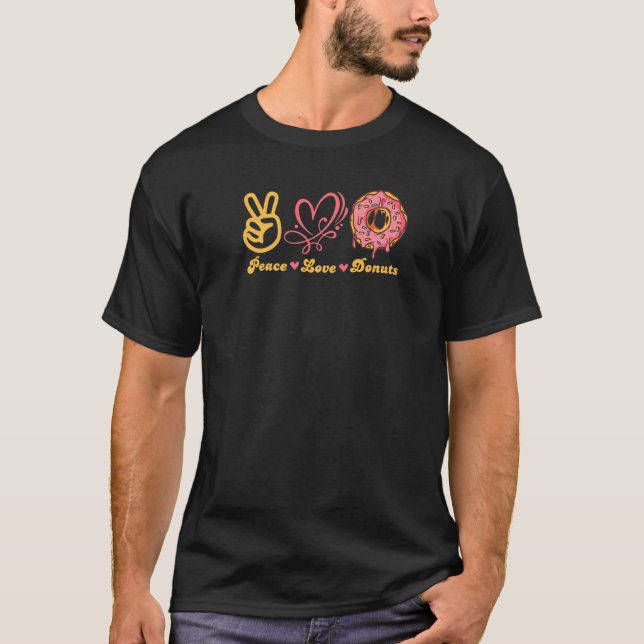Camiseta Paz Amor Donuts Espalhar Eu Amo Lanches Donut (Frente)