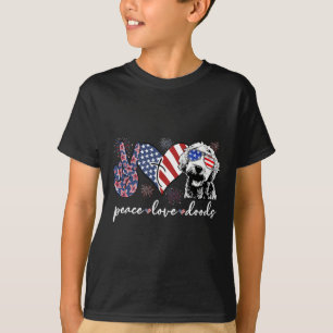 Camiseta Paz Amor Doods Goldendoodle Bandeira Dos EUA Doodl