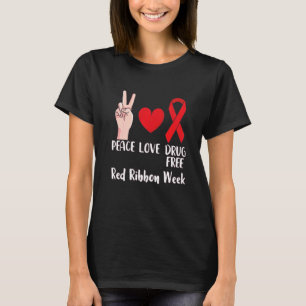 Camiseta Paz Amor Drogas Livre Outubro Friso Vermelho Seman