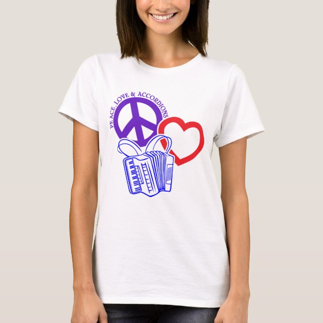 CAMISETA PAZ, AMOR E ACORDEÕES (Frente)