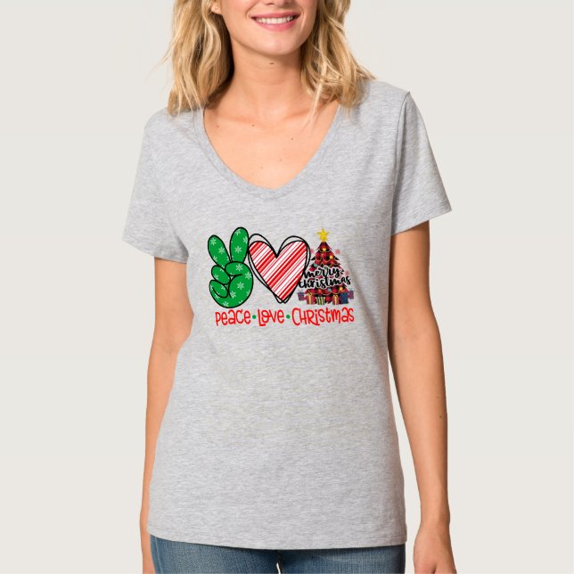 Camiseta Paz, Amor e Árvore de Natal (Frente)