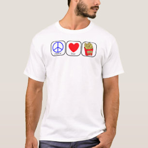 Camiseta Paz, amor e batatas fritas