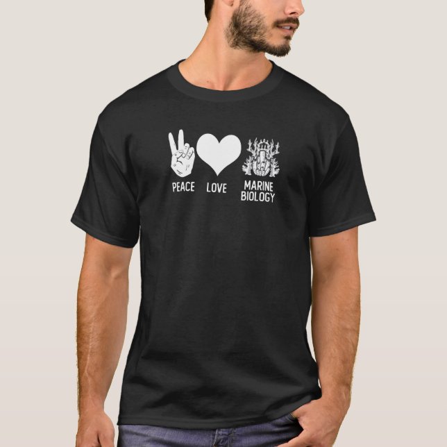 Camiseta Paz Amor e Biologia Marinha Oceano Vida Marinha B (Frente)