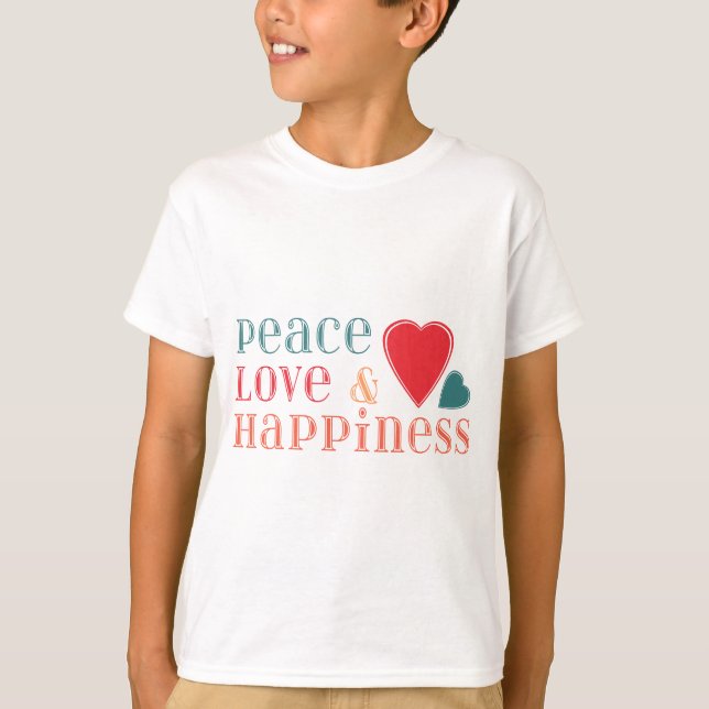 Camiseta Paz, Amor e Felicidade Dizendo (Frente)