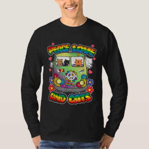 Camiseta Paz Amor E Gatos Hippie Beatnik Flower Power Gr