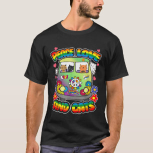 Camiseta Paz Amor E Gatos Hippie Beatnik Poder Floral Gr