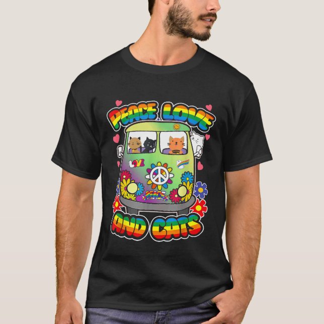 Camiseta Paz Amor E Gatos Hippie Beatnik Poder Floral Gr (Frente)