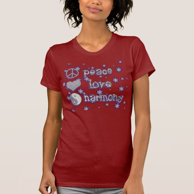 Camiseta Paz, Amor e Harmonia "t" (Frente)