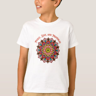 Camiseta Paz, Amor e Mandalas Coloridos