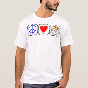 Camiseta Paz, amor, e pizza