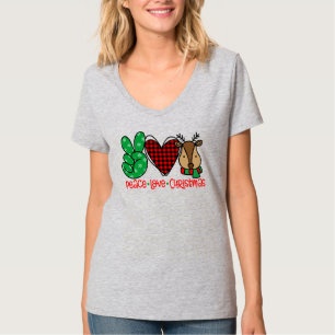 Camiseta Paz, Amor e Reindeer de Natal