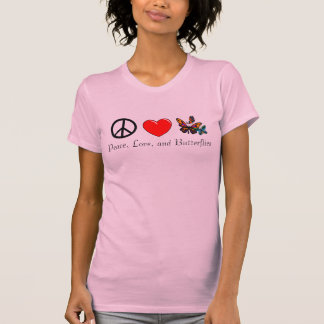 Camiseta Paz, amor, e t-shirt das borboletas