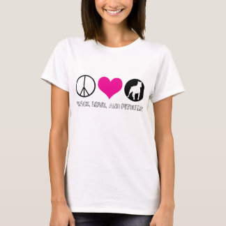 Camiseta Paz, amor, e t-shirt das senhoras de Pitbulls
