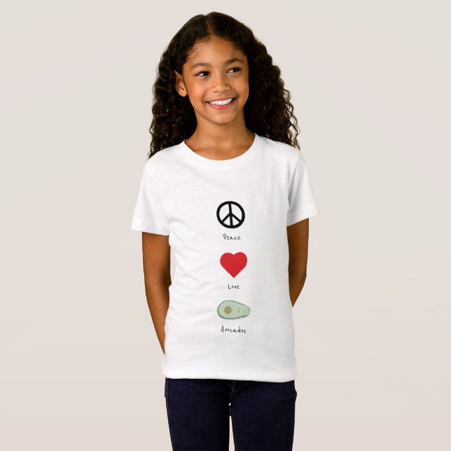 Camiseta Paz, amor, e t-shirt do miúdo dos abacates (Frente Completa)