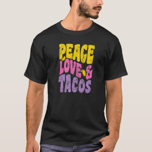Camiseta Paz Amor E Tacos Vintage Groovy Retro Tacos