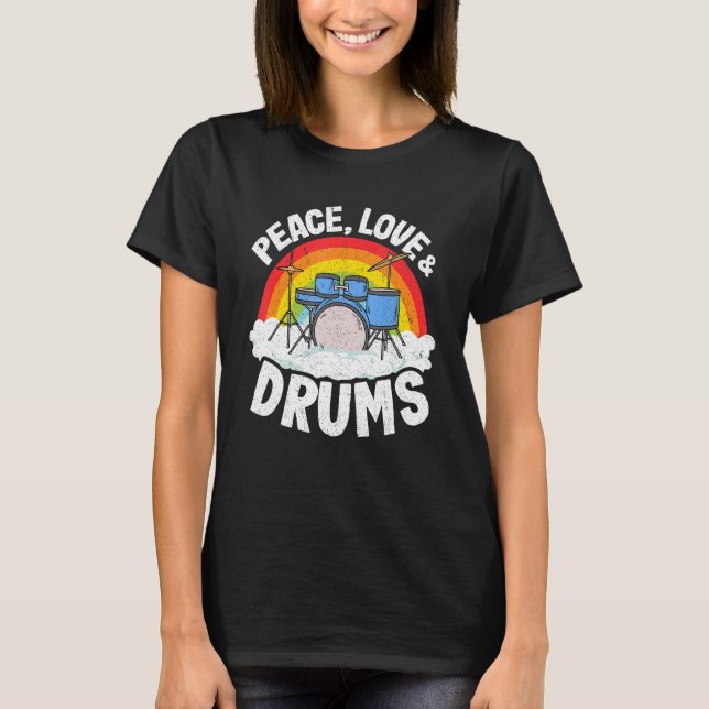 Camiseta Paz Amor e Tambores Arco-Íris Percussionista Drumm (Frente)