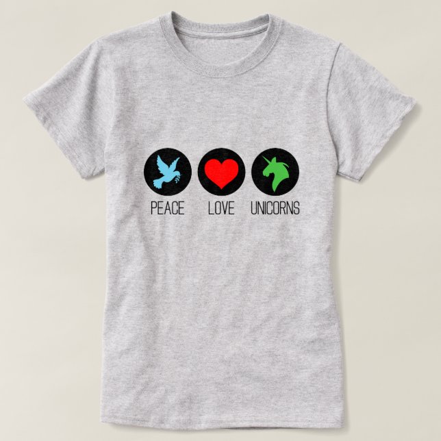 Camiseta Paz amor e unicórnios (Frente do Design)