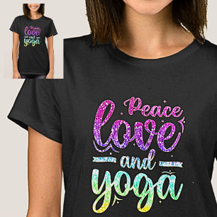 Camiseta Paz Amor e Yoga Pastel Rainbow em Preto