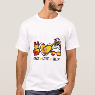Camiseta Paz Amor Espanha Coque Desarrumado Fã de Futebol E
